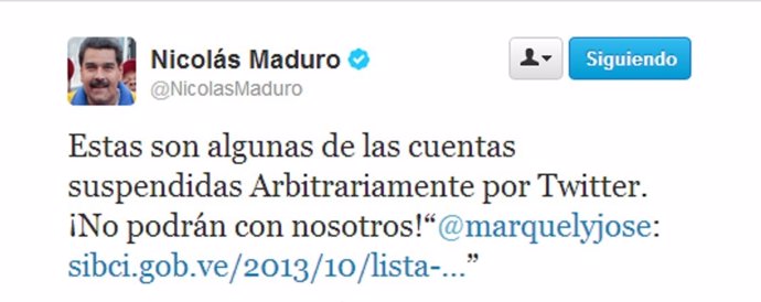 Maduro denuncia ataque a twitter