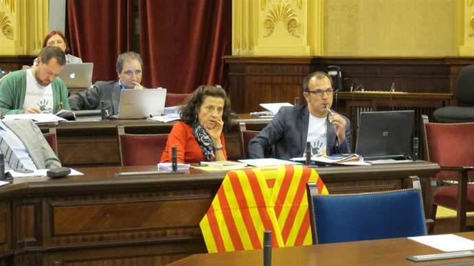 Senyera colocada por el grupo MÉS en el Parlament