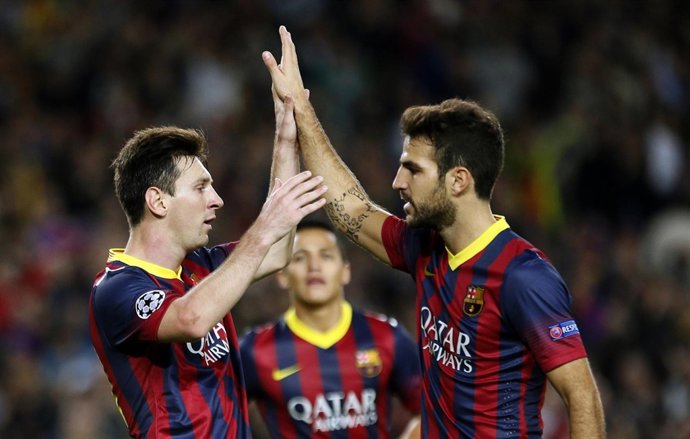 Messi y Fábregas con el FC Barcelona