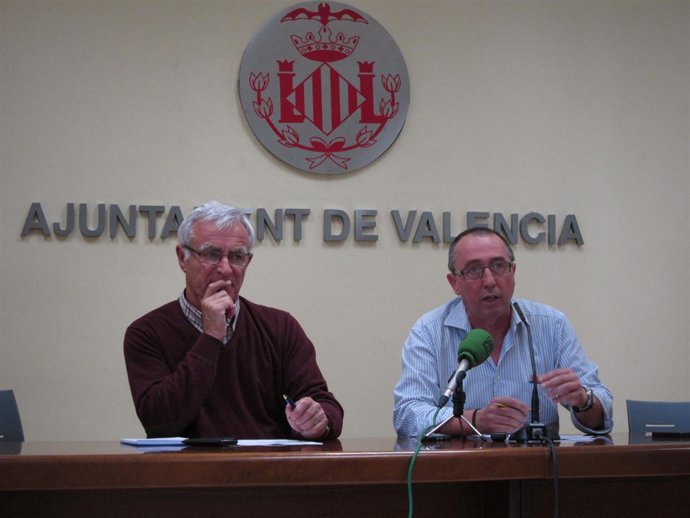 Joan Baldoví (Compromís) en la rueda de prensa junto a Joan Ribó.