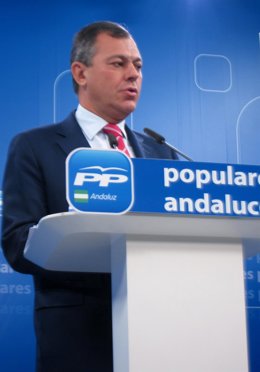 El secretario general del PP-A, José Luis Sanz, hoy en rueda de prensa