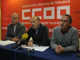 Jimeno, Villar y Górriz, de CCOO, en la rueda de prensa