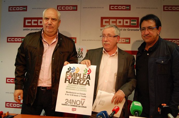 Francisco Carbonero, Ignacio Fernández Toxo, y Ricardo Flores, de CCOO