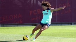 Carles Puyol en un entrenamiento del FC Barcelona