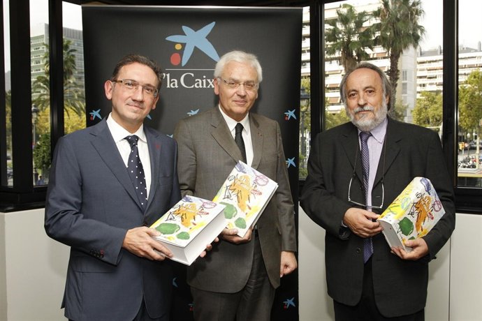 Jaume Giró (La Caixa),conseller F.Mascarell, el escritor Ramon Balasch
