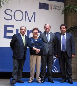 Rus, Pastor, Moragues y Moliner antes de su reunión sobre fondos europeos.