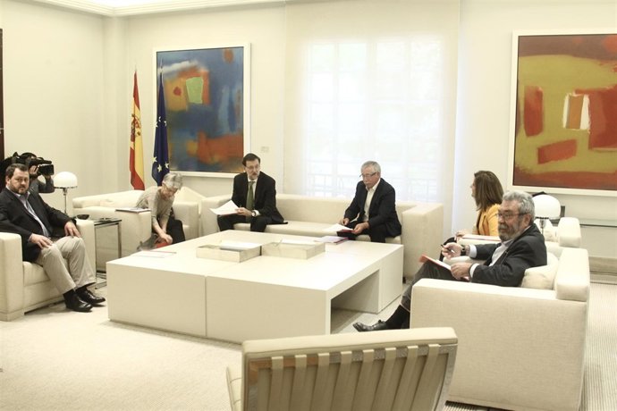 Rajoy, Méndez, Toxo, Báñez, Salazar y Bernadette Ségol