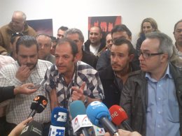 Los representantes sindicales de UGT, CCOO y CGT de la limpieza viaria de Madrid