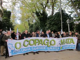Imagen de la cabecera de la marcha contra el copago de este domingo
