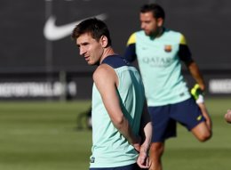 Lionel Messi, en el entrenamiento del Barcelona 