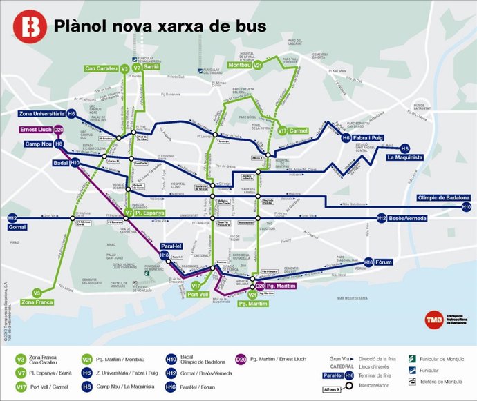 Las diez primeras líneas de la nueva red de autobús de Barcelona