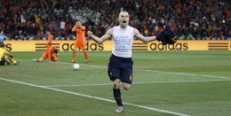 Iniesta celebra el gol en la final del Mundial