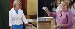 Bachelet y Matthei votando