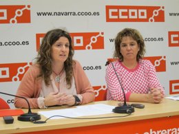 Marta Álvarez y Pilar Arriaga en la rueda de prensa
