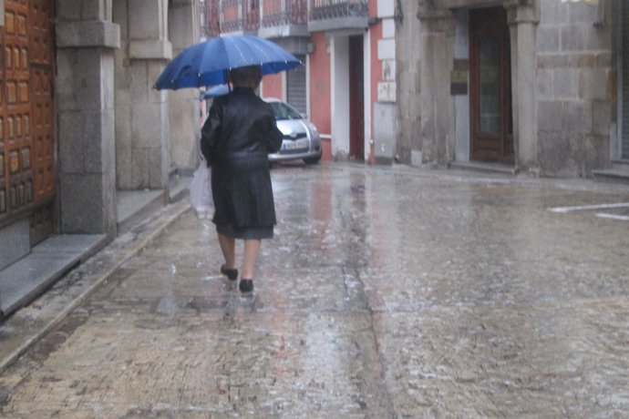 Lluvia, paraguas, temporal, frío, viento