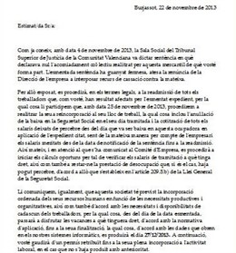 Detalle de uno de los correos enviados a trabajadores afectados