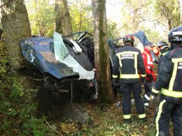 El vehículo ha quedado fuera de la calzada y oculto entre el arbolado