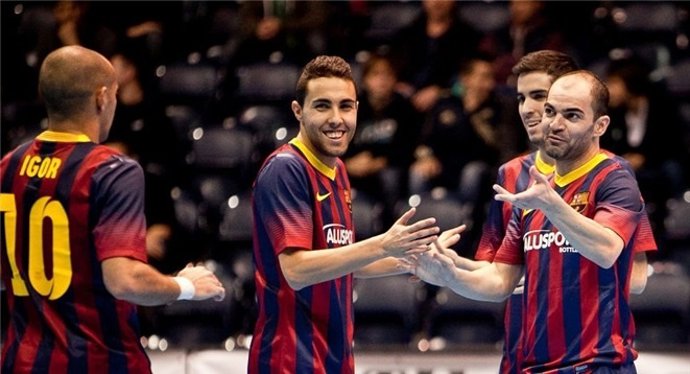 El FC Barcelona celebra su pase a la Final Four de Fútbol Sala