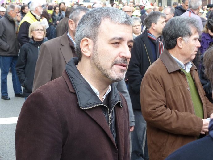 El portavoz del PSC, Jaume Collboni, en la manifestación de Barcelona contra los