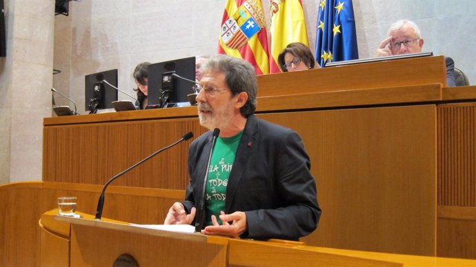 Adolfo Barrena, en las Cortes, con la camiseta de Marea Verde