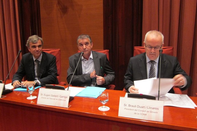 Dtor.Catalunya Ràdio Fèlix Riera, pte.CCMA Brauli Duart, dtor.TV3 Eugeni Sallent