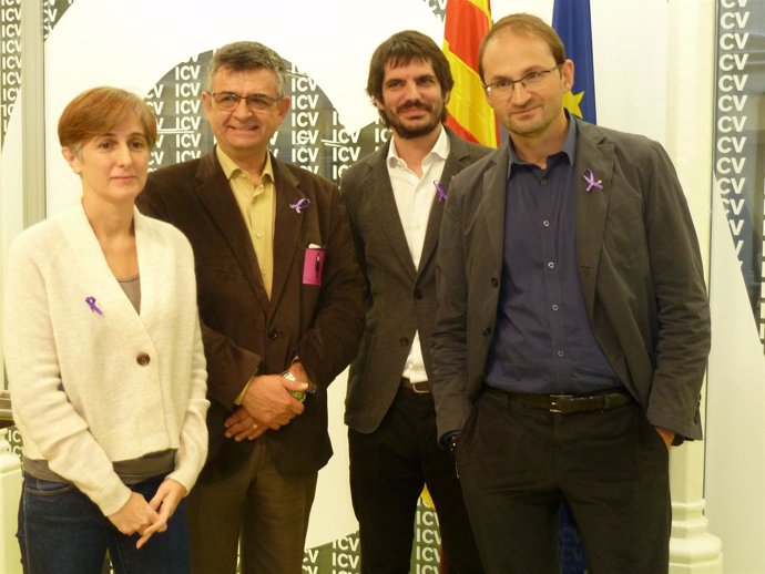 Los coordinadores nacionales de ICV D.Camats y J.Herrera, S.Milà y E.Urtasun