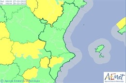 Mapara de avisos por nevadas en la Comunitat