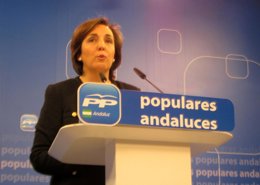 La vicesecretaria de Organización del PP-A, Ana Corredera, hoy en rueda de prens