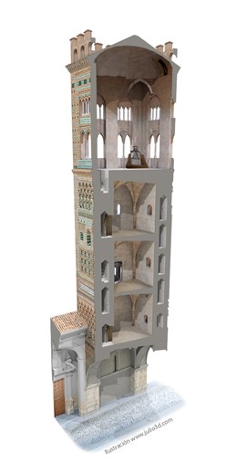 Representación de la torre mudéjar de El Salvador de Teruel