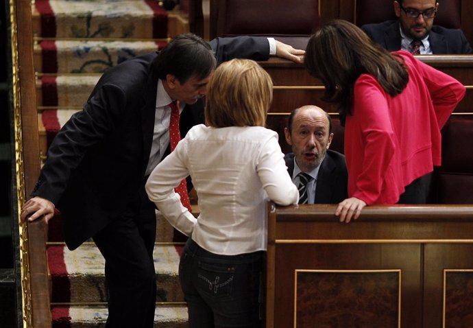 Rubalcaba, Con Elena Valenciano, Soraya Rodríguez  Y Valeriano Gómez 