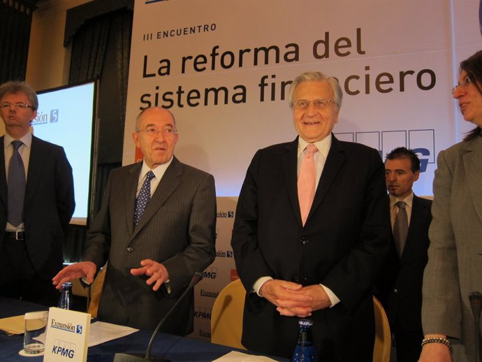 Fernández Ordóñez Y Trichet En Jornadas Financieras De KPMG