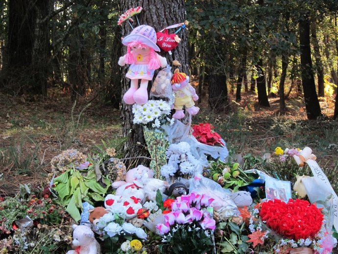 Peluches en el lugar en el que apareció el cuerpo sin vida de Asunta