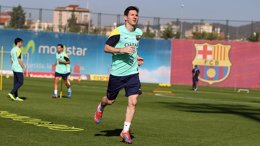 Leo Messi en un entrenamiento del FC Barcelona
