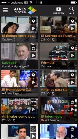 Reproductor multimedia de Antena 3 Atresplayer para iPhone