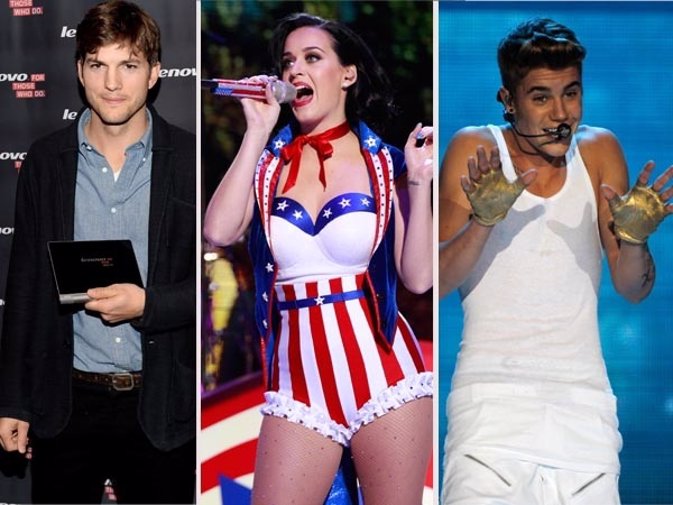 Ashton Kutcher, Katy Perry y Justin Bieber