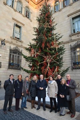 Árbol de Navidad en plaza de Sant Jaume con visita del alcalde, Xavier Trias