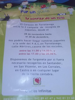 Cartel de la recogida de juguetes de El Corazón de Torrelavega