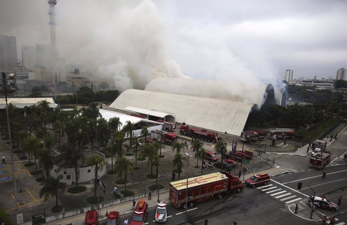 Smoke rises from the Latin America Memorial in Sao Paulo