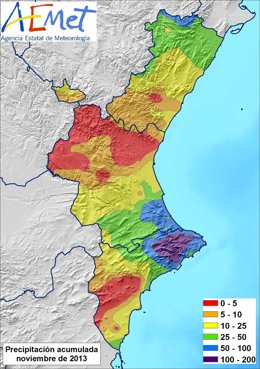 Mapa de precipitaciones en la Comunitat