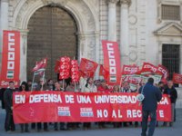 Delegados sindicales protestan en las universidades públicas andaluzas contra los recortes presupuestarios para 2014