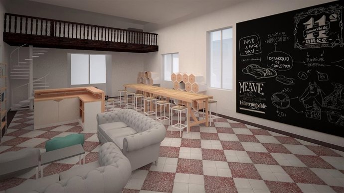 Recreación de la oficina de coworking de la térmica