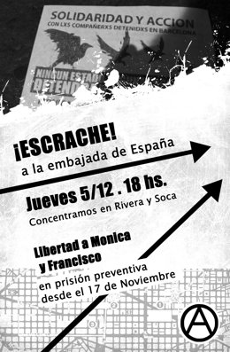 Convocatoria del escrache contra la embajada de España en Uruguay