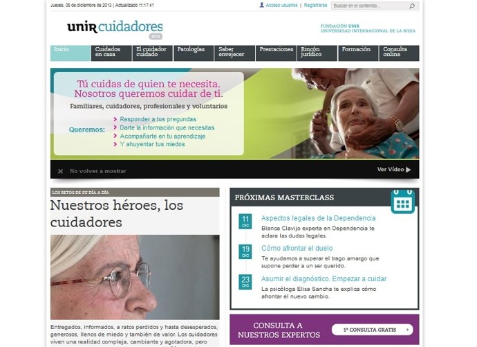 Página de inicio de 'Unir Cuidadores'