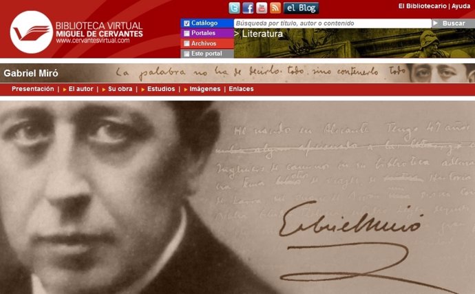 Portal dedicadoa  Gabriel Miró por la Biblioteca Virtual Cervantes