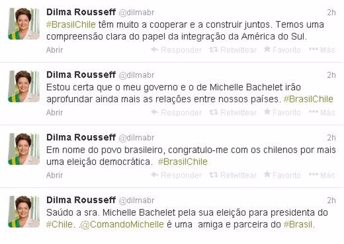 Cuenta de la presidenta Dilma Rousseff en una red social