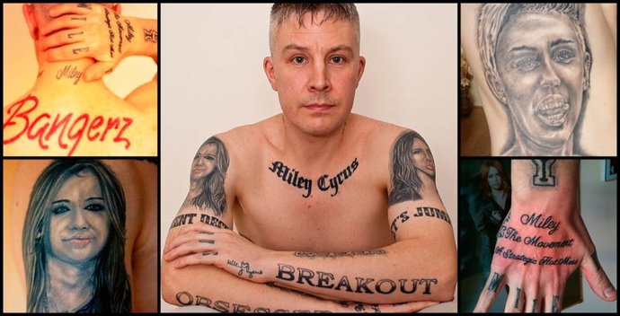 Con 22 tatuajes de Miley Cyrus en su piel