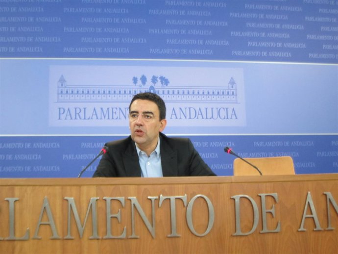 El portavoz del PSOE en el parlamento, Mario Jiménez, hoy en rueda