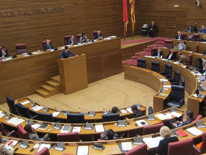 Foto del pleno de las Corts. Barrieras (PP) interviniendo desde la tribuna