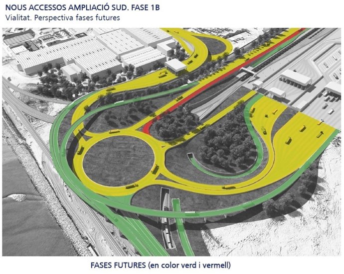 Simulación del nudo viario para acceder a la ampliación del Puerto de Barcelona