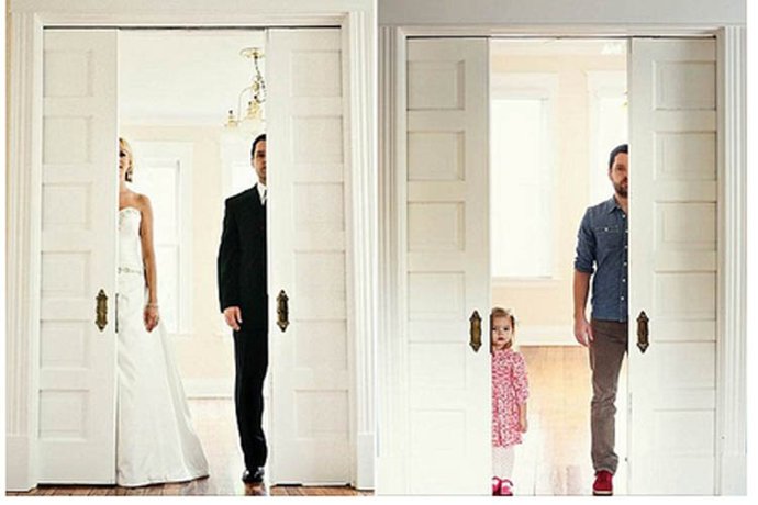 Un hombre recrea las fotos de su boda con su hija